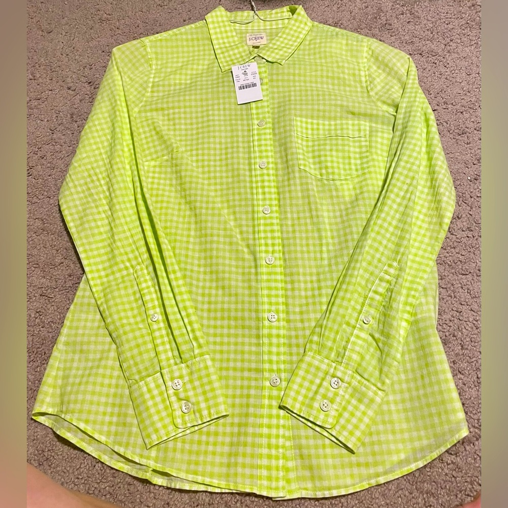 NWT J. CREW FACTORY LIME GINGHAM BUTTON DOWN XS